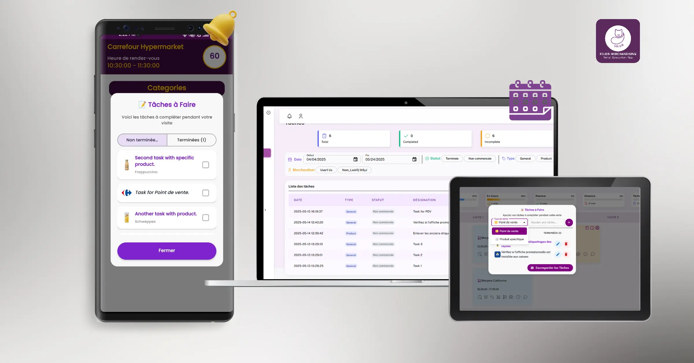 Planification des tâches merchandising FELIS - Interface de gestion Back-office